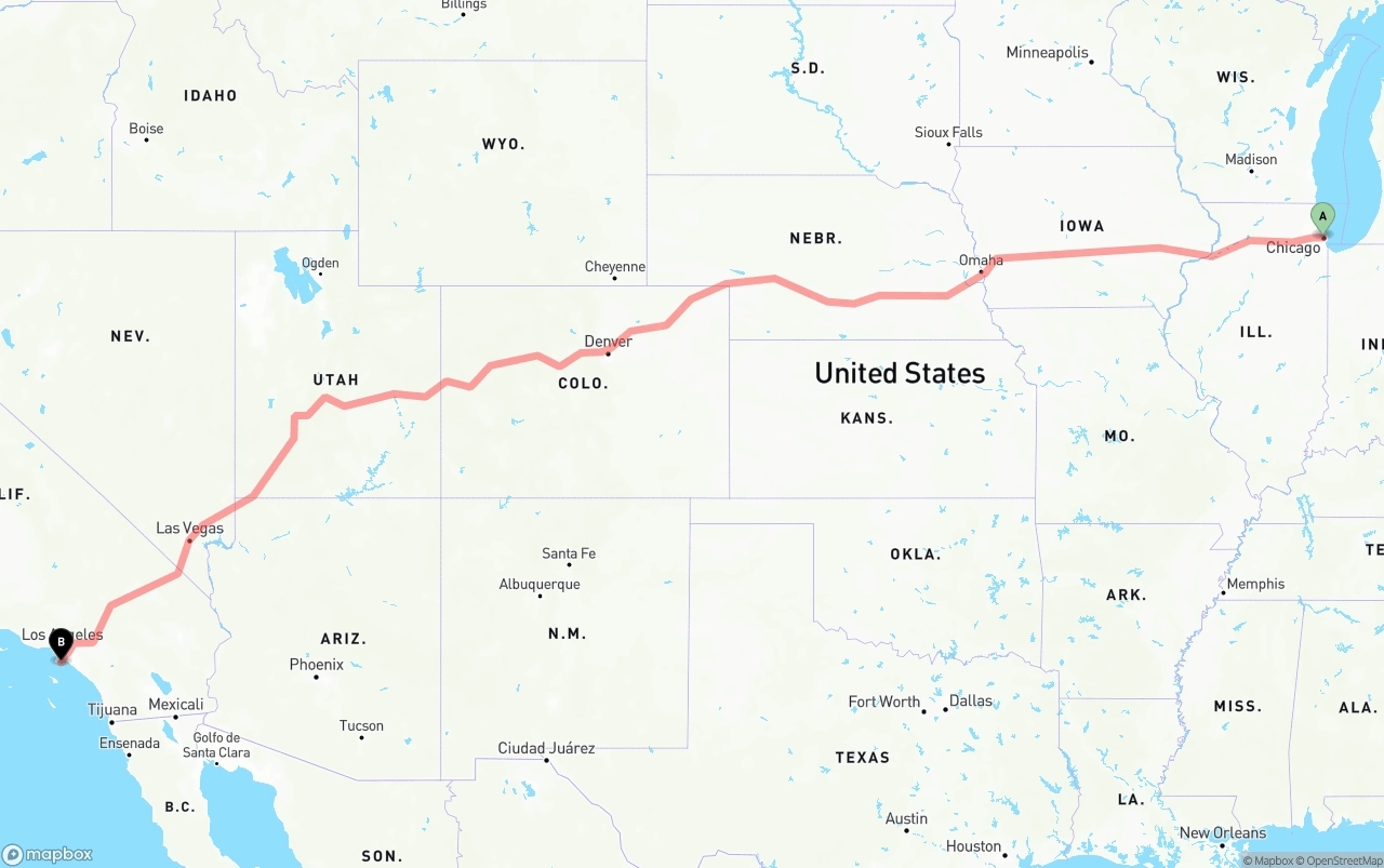 Shipping route from Chicago to Port of Los Angeles