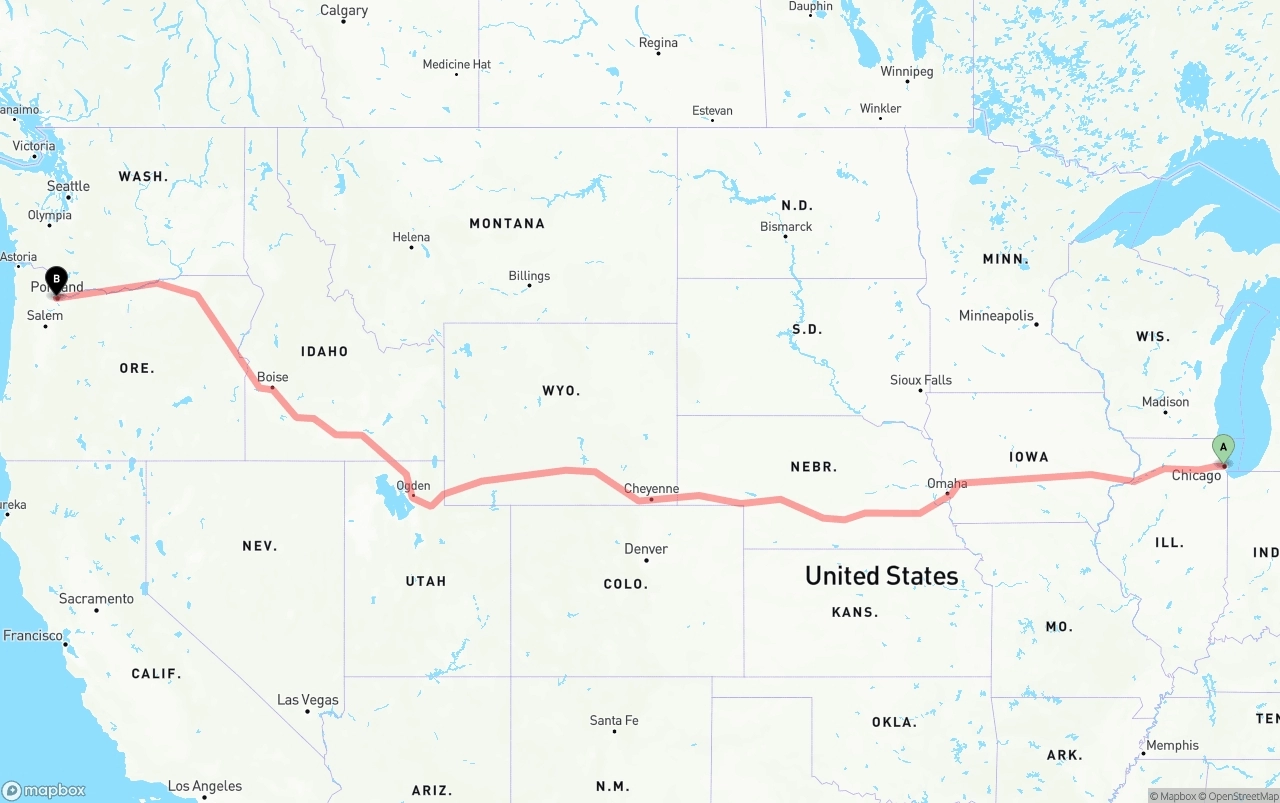 Shipping route from Chicago to Portland