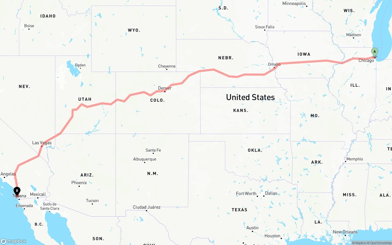 Shipping route from Chicago to San Diego International Airport