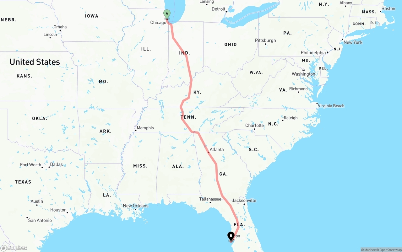 Shipping route from Chicago to St. Petersburg