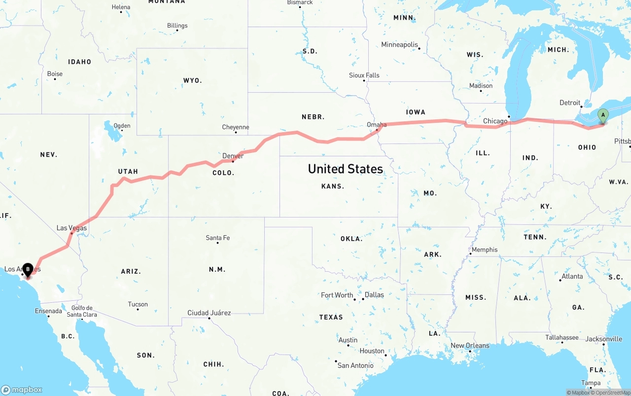 Shipping route from Cleveland to Anaheim