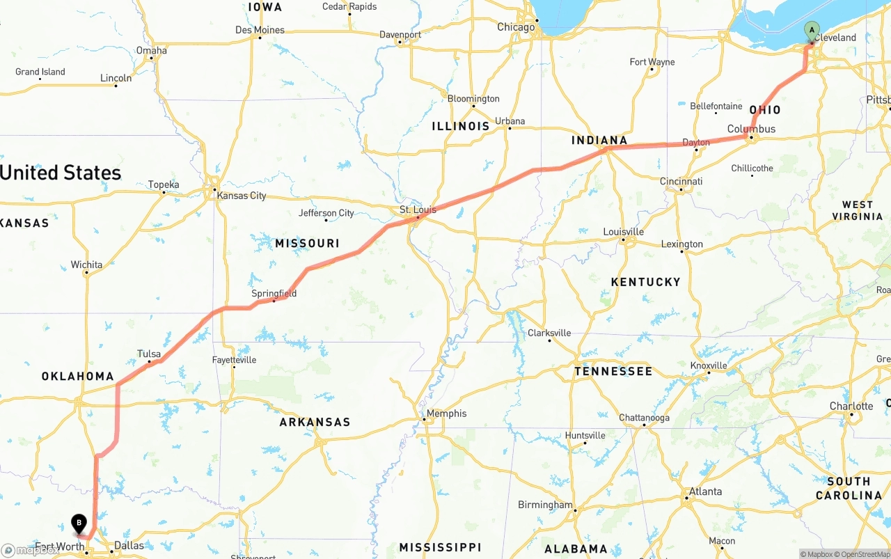 Shipping route from Cleveland to Aurora