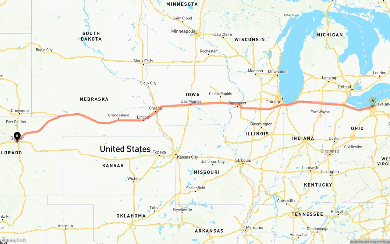 Shipping route from Cleveland to Denver
