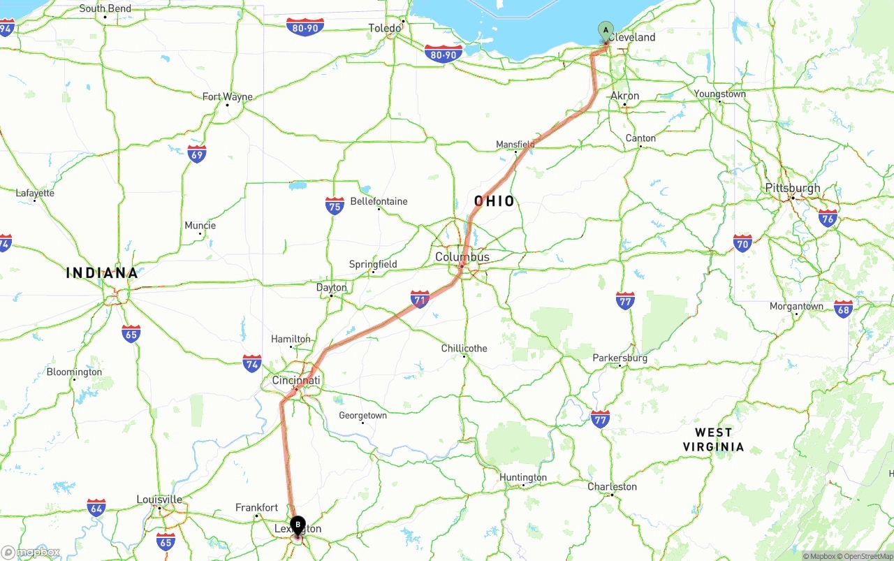 Shipping route from Cleveland to Lexington