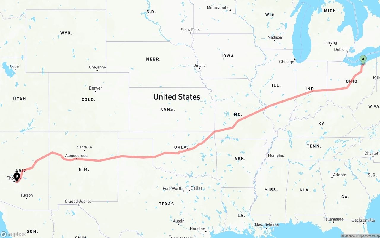 Shipping route from Cleveland to Mesa