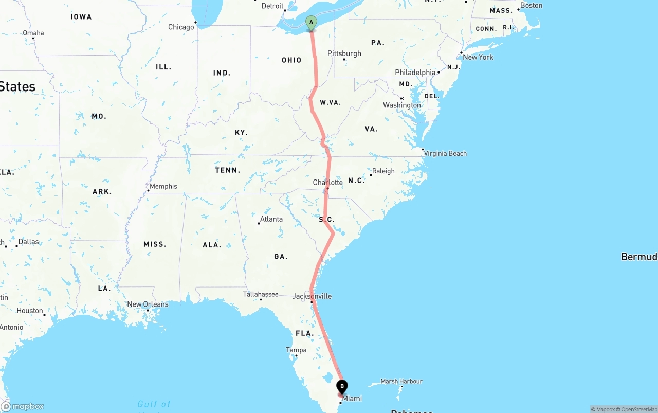 Shipping route from Cleveland to Port of Port Everglades