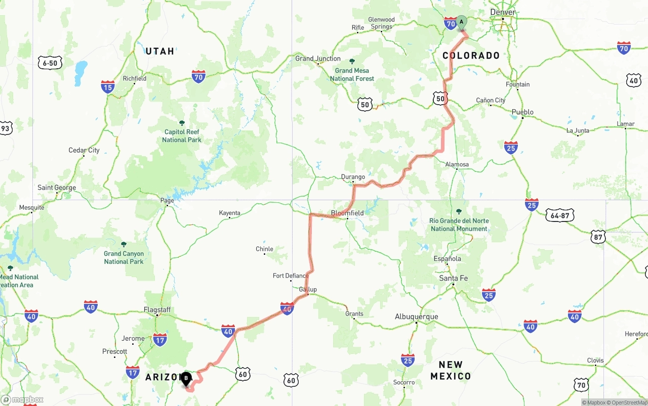 Shipping route from Colorado to Arizona