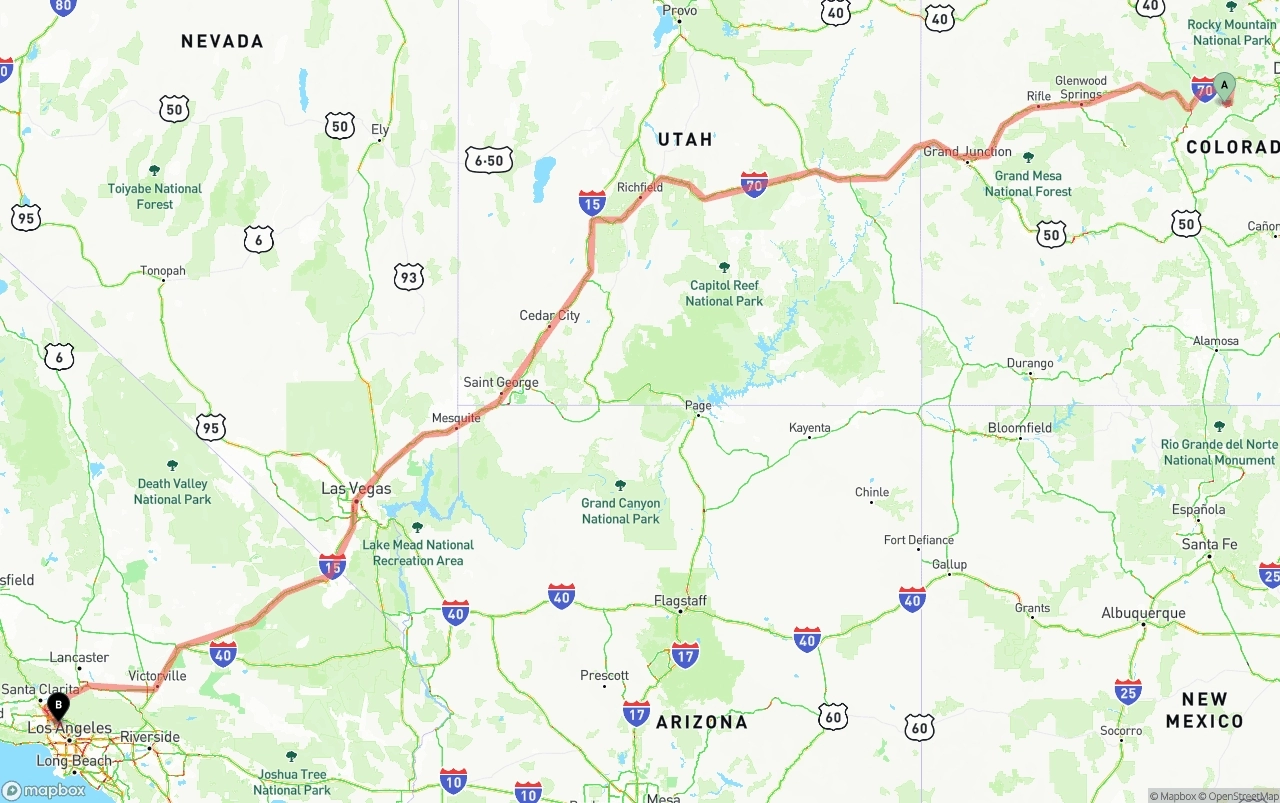 Shipping route from Colorado to Bob Hope Airport