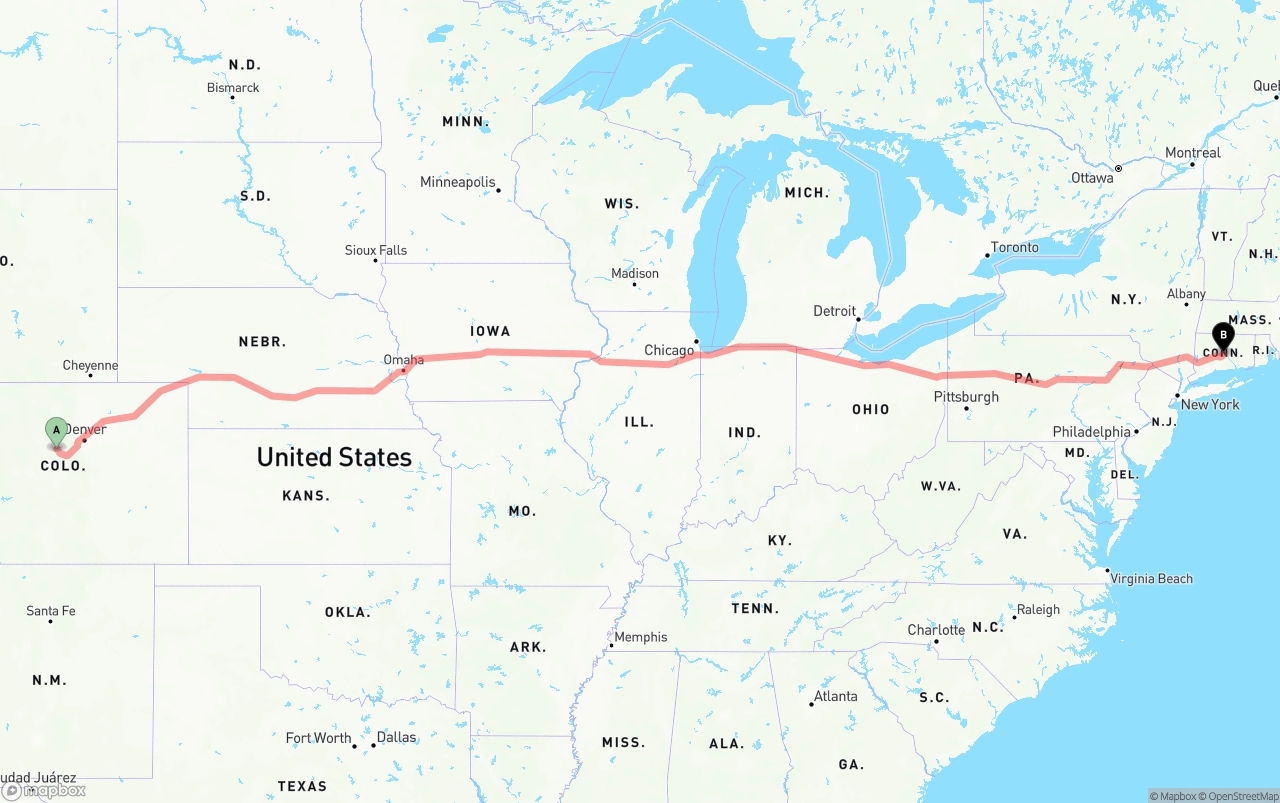 Shipping route from Colorado to Connecticut