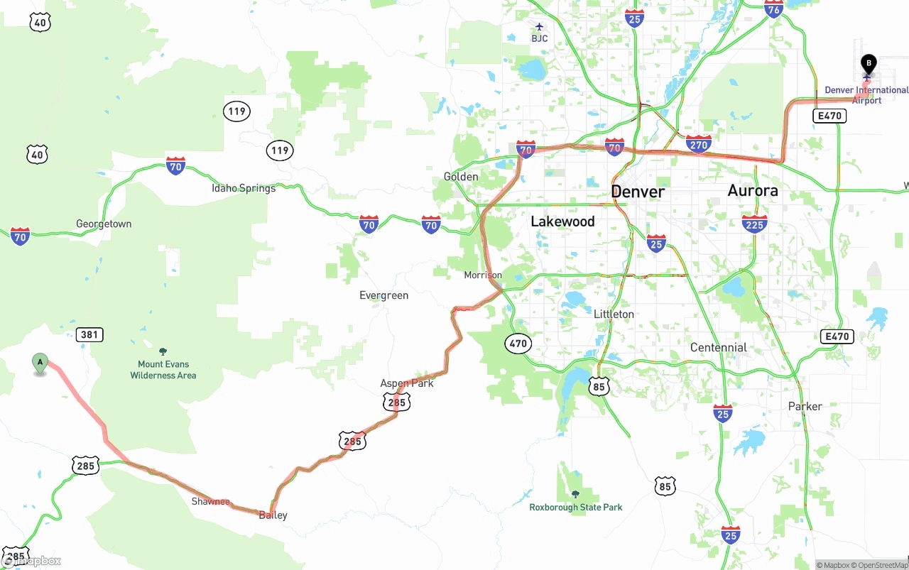 Shipping route from Colorado to Denver International Airport
