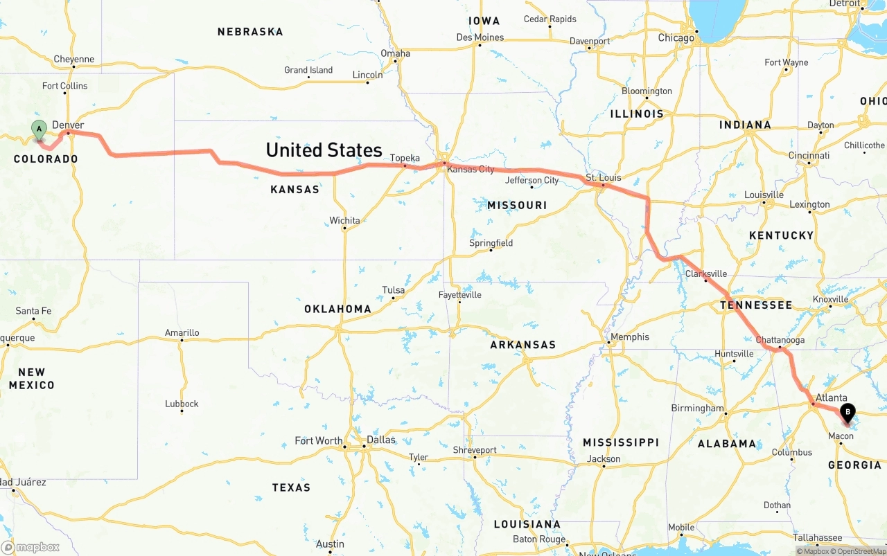 Shipping route from Colorado to Georgia