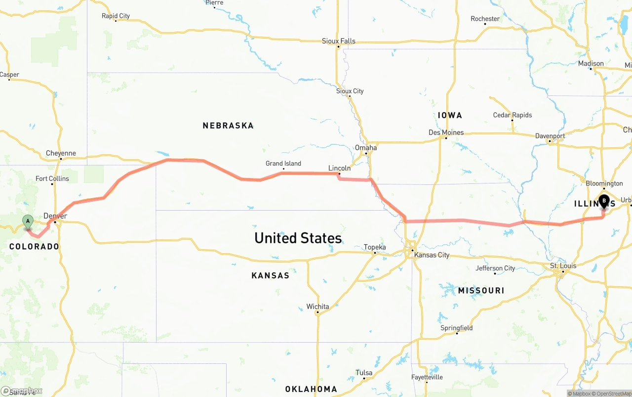 Shipping route from Colorado to Illinois