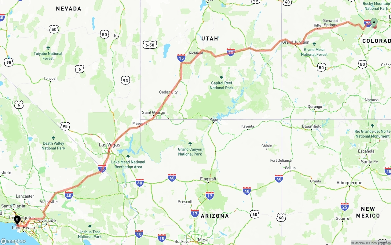 Shipping route from Colorado to Los Angeles International Airport