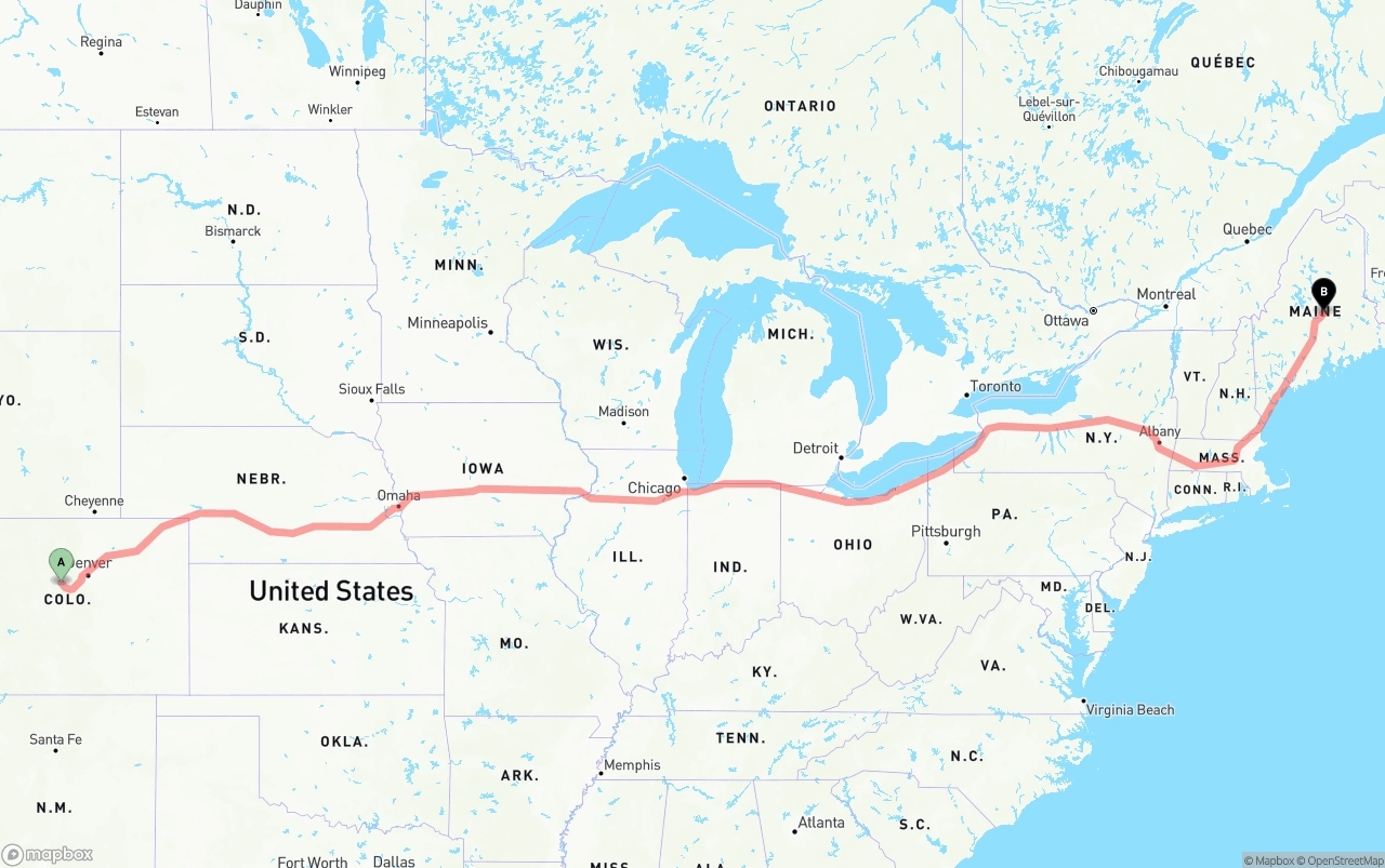 Shipping route from Colorado to Maine
