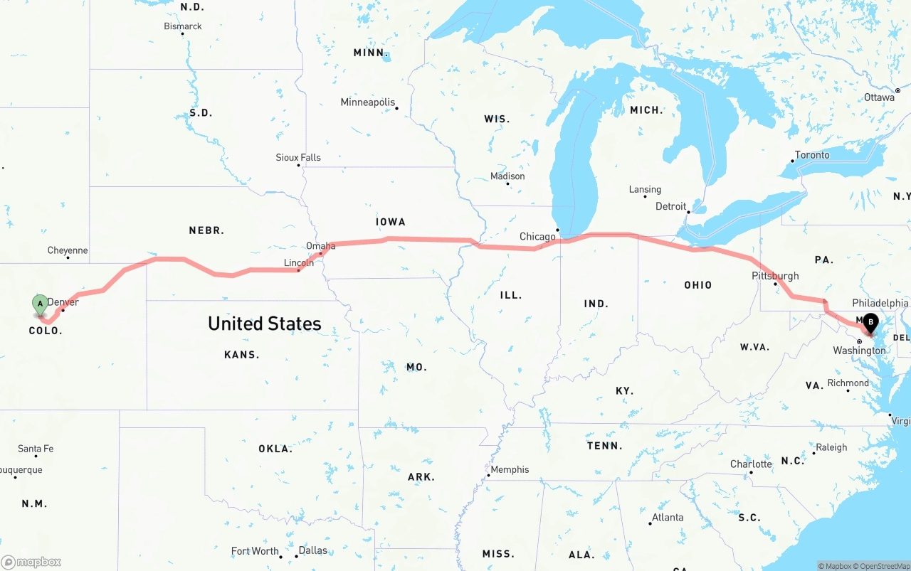 Shipping route from Colorado to Maryland
