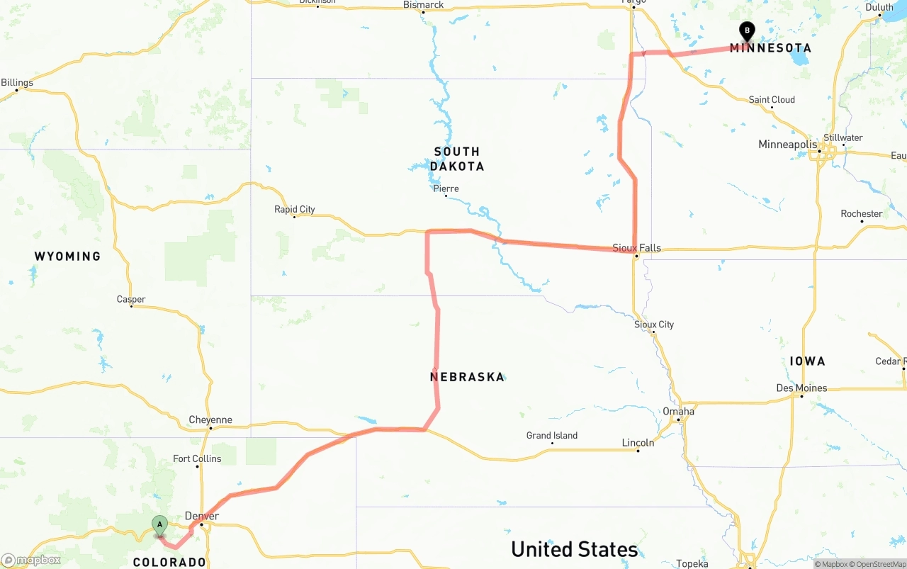 Shipping route from Colorado to Minnesota