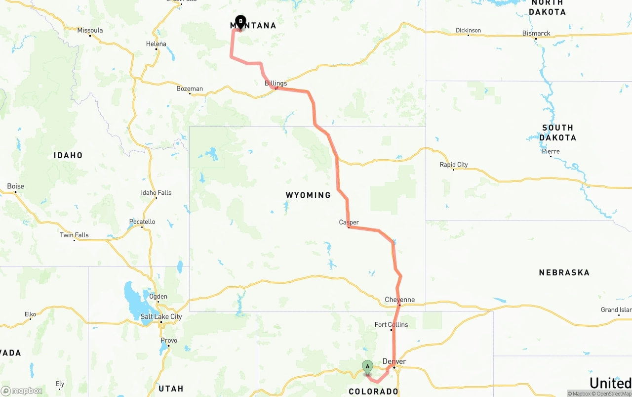 Shipping route from Colorado to Montana