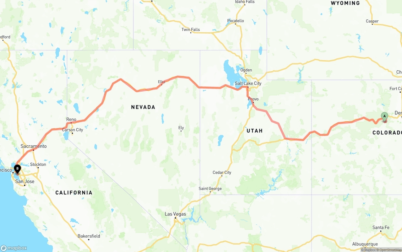 Shipping route from Colorado to Oakland International Airport