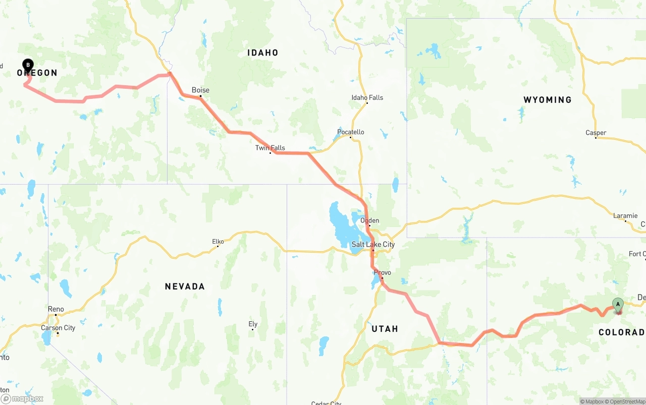 Shipping route from Colorado to Oregon