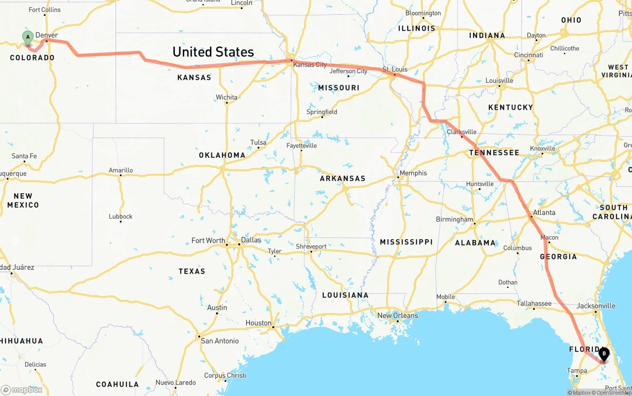 Shipping route from Colorado to Orlando International Airport
