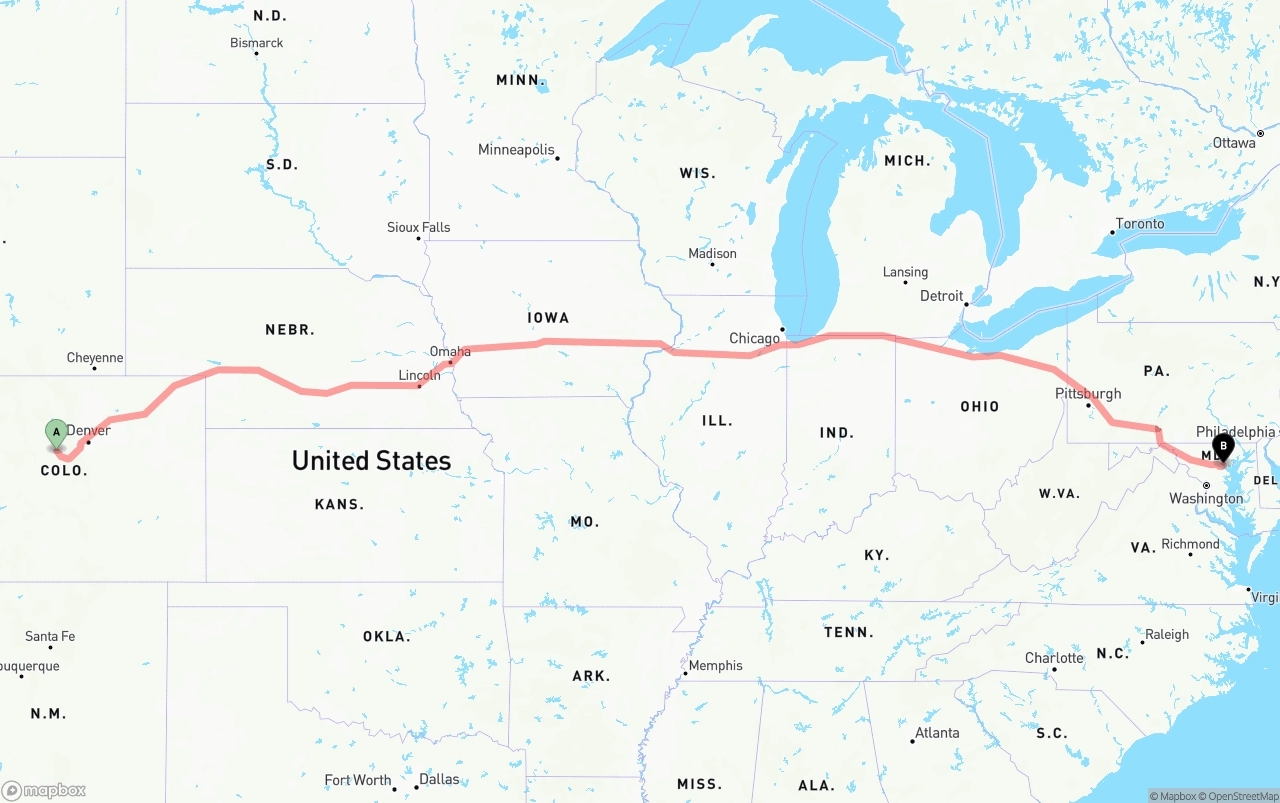 Shipping route from Colorado to Port of Baltimore