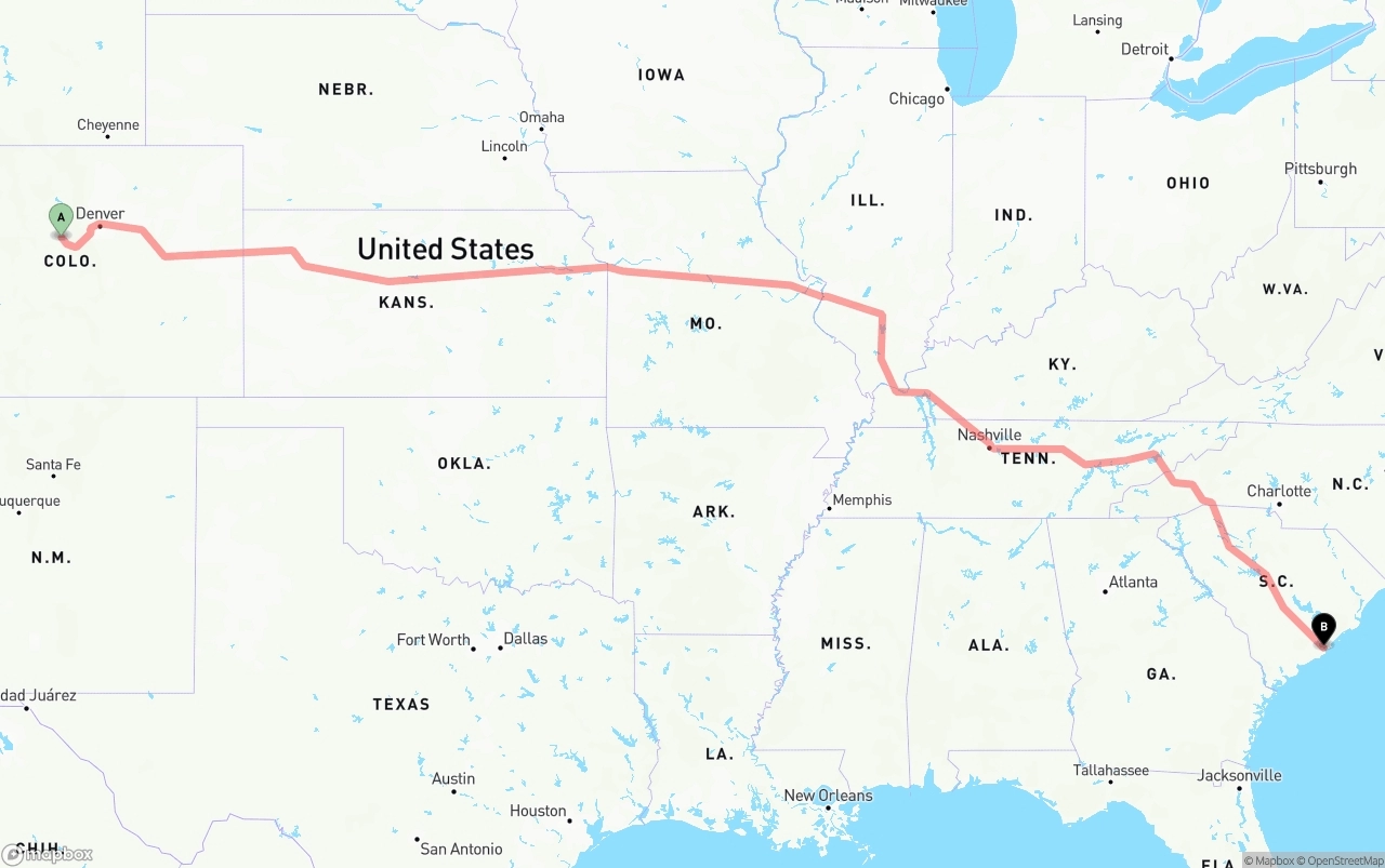 Shipping route from Colorado to Port of Charleston
