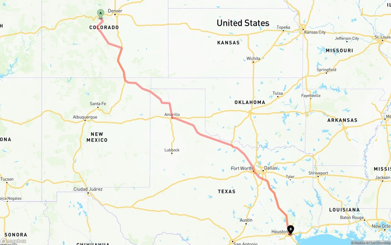 Shipping route from Colorado to Port of Houston