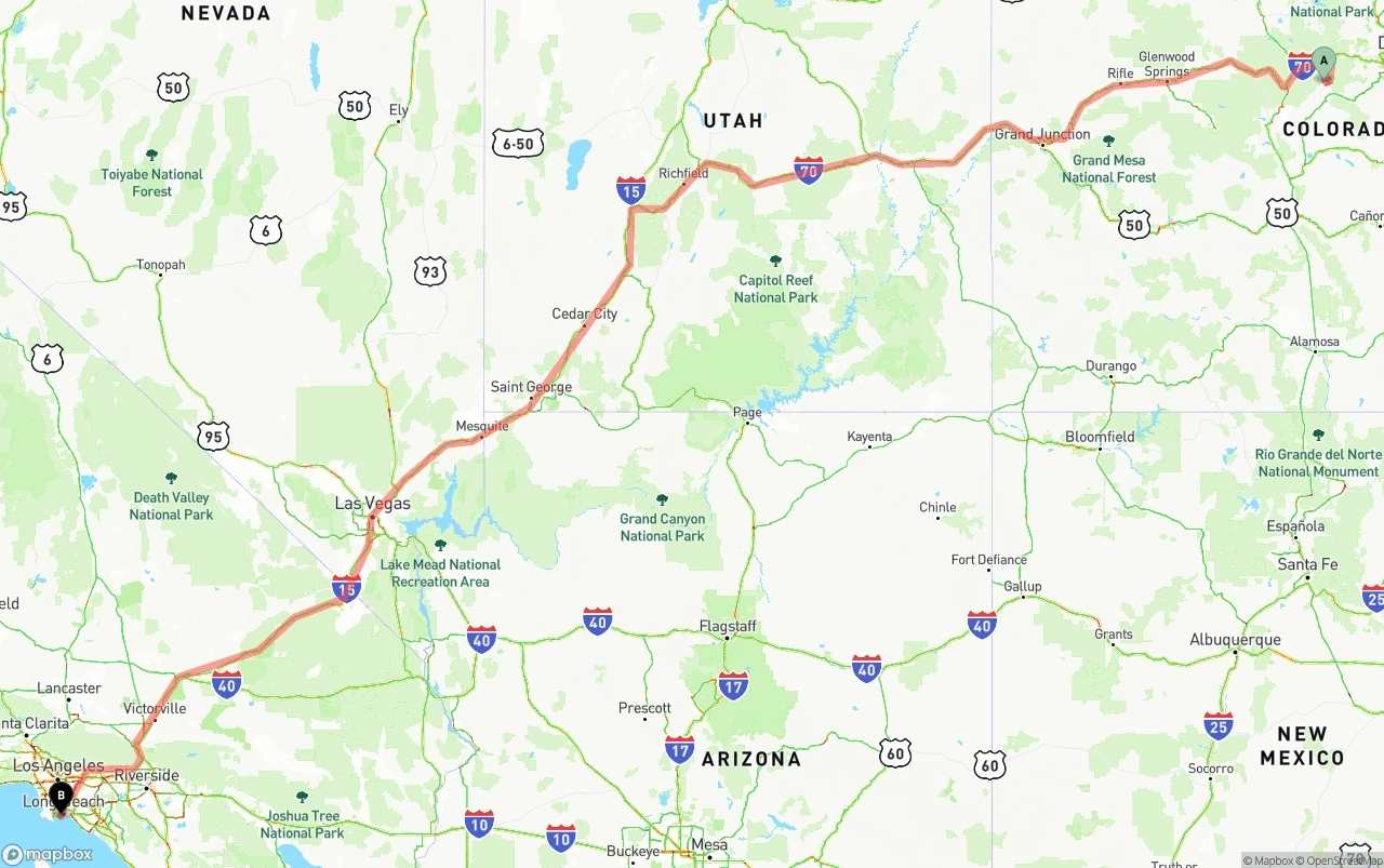 Shipping route from Colorado to Port of Long Beach