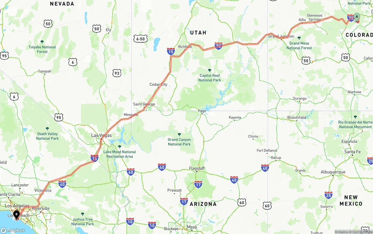 Shipping route from Colorado to Port of Los Angeles