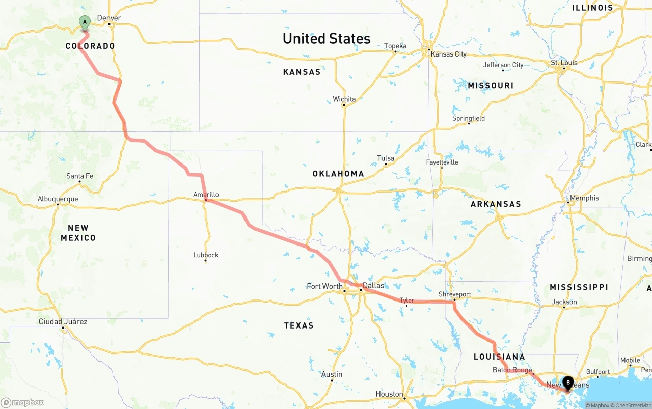 Shipping route from Colorado to Port of New Orleans
