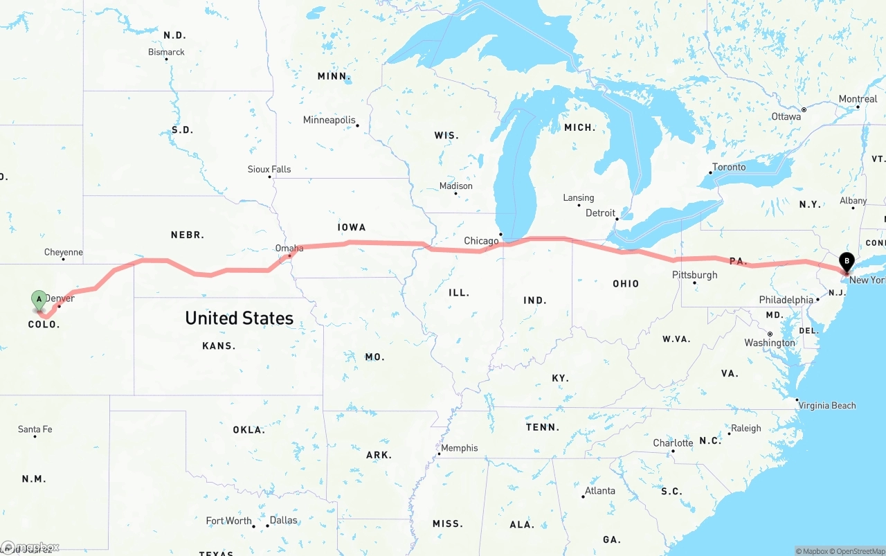 Shipping route from Colorado to Port of New York