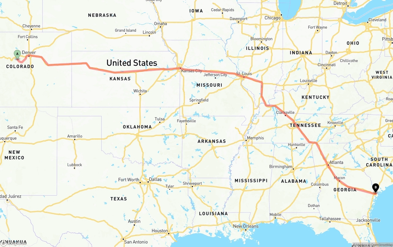 Shipping route from Colorado to Port of Savannah