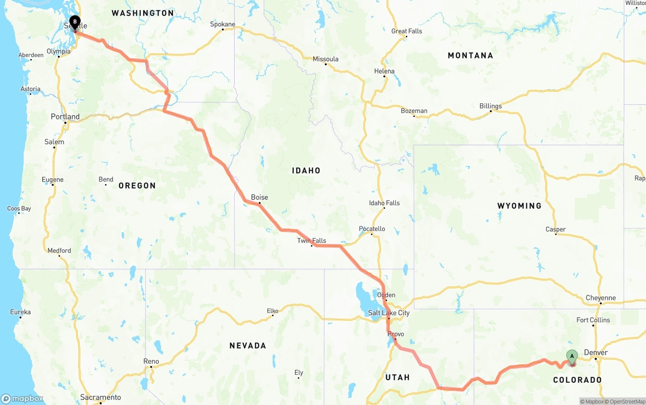 Shipping route from Colorado to Port of Seattle