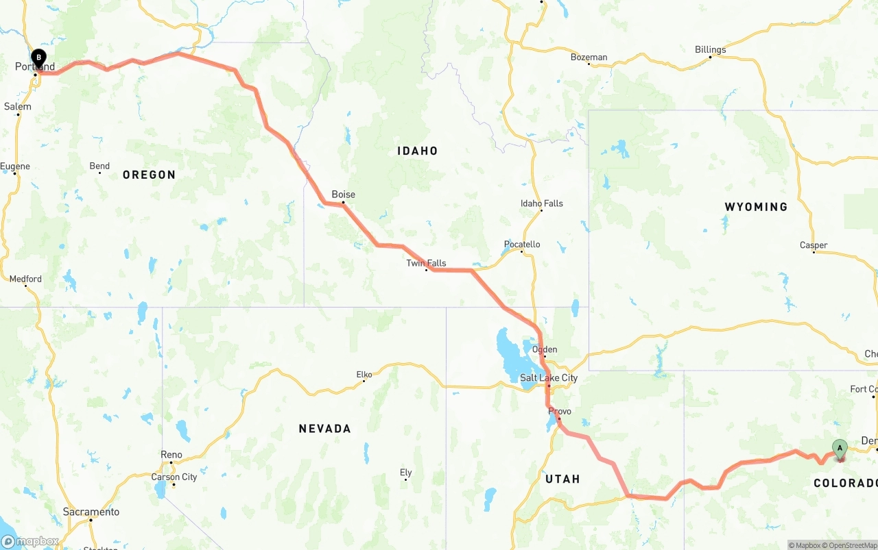 Shipping route from Colorado to Portland International Airport