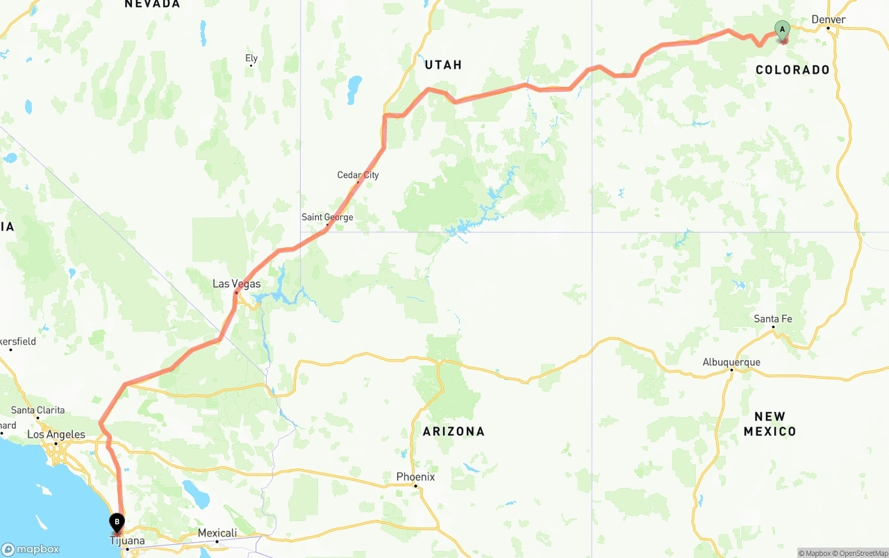 Shipping route from Colorado to San Diego International Airport