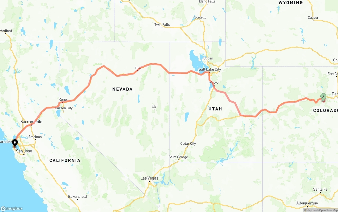 Shipping route from Colorado to San Francisco International Airport