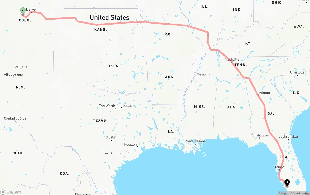 Shipping route from Colorado to Southwest Florida International Airport