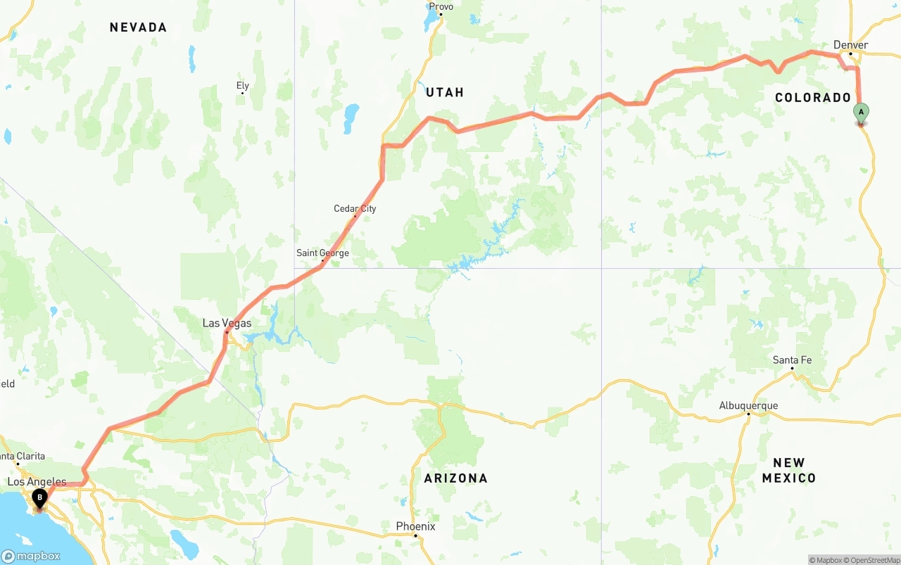 Shipping route from Colorado Springs to Long Beach