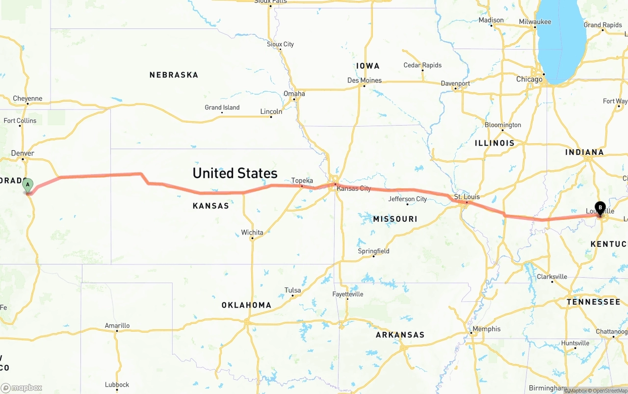 Shipping route from Colorado Springs to Louisville