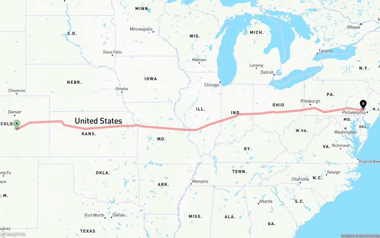 Shipping route from Colorado Springs to Phoenix