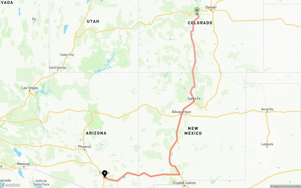 Shipping route from Colorado to Tucson International Airport