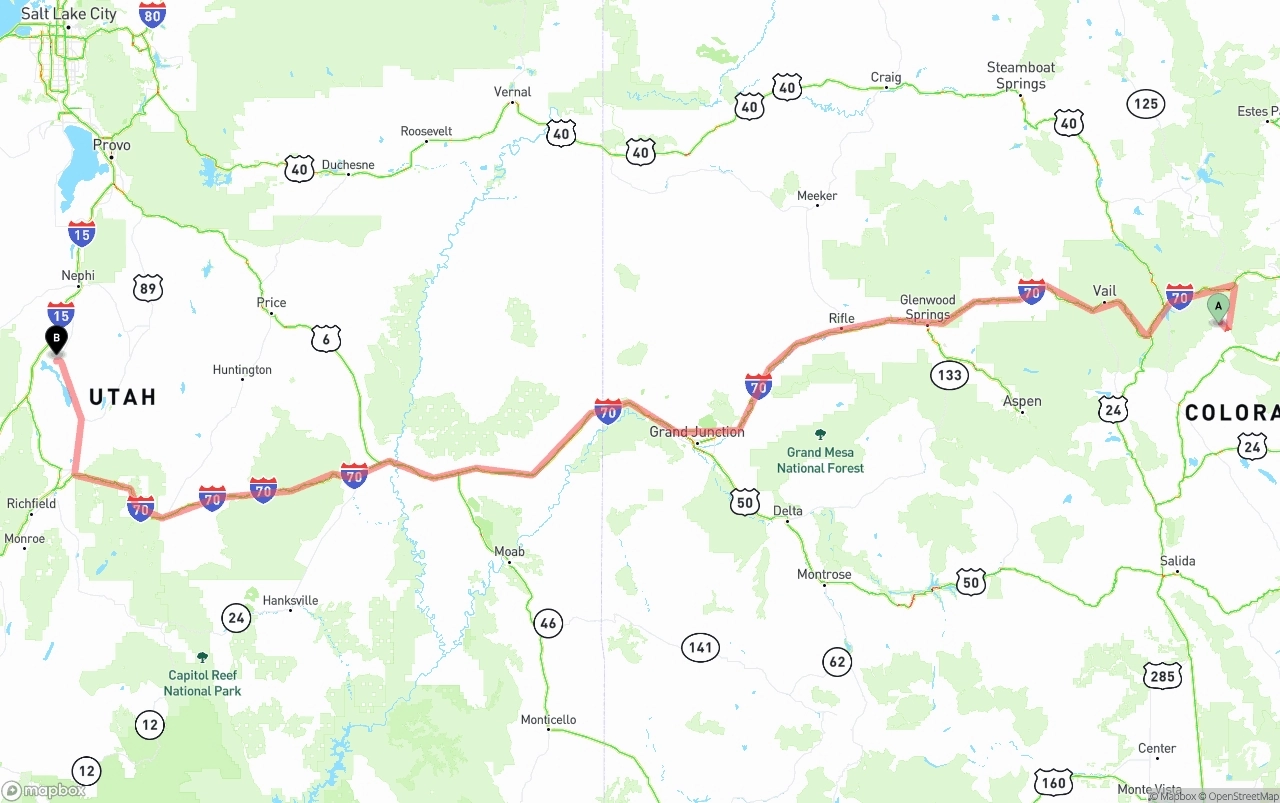 Shipping route from Colorado to Utah