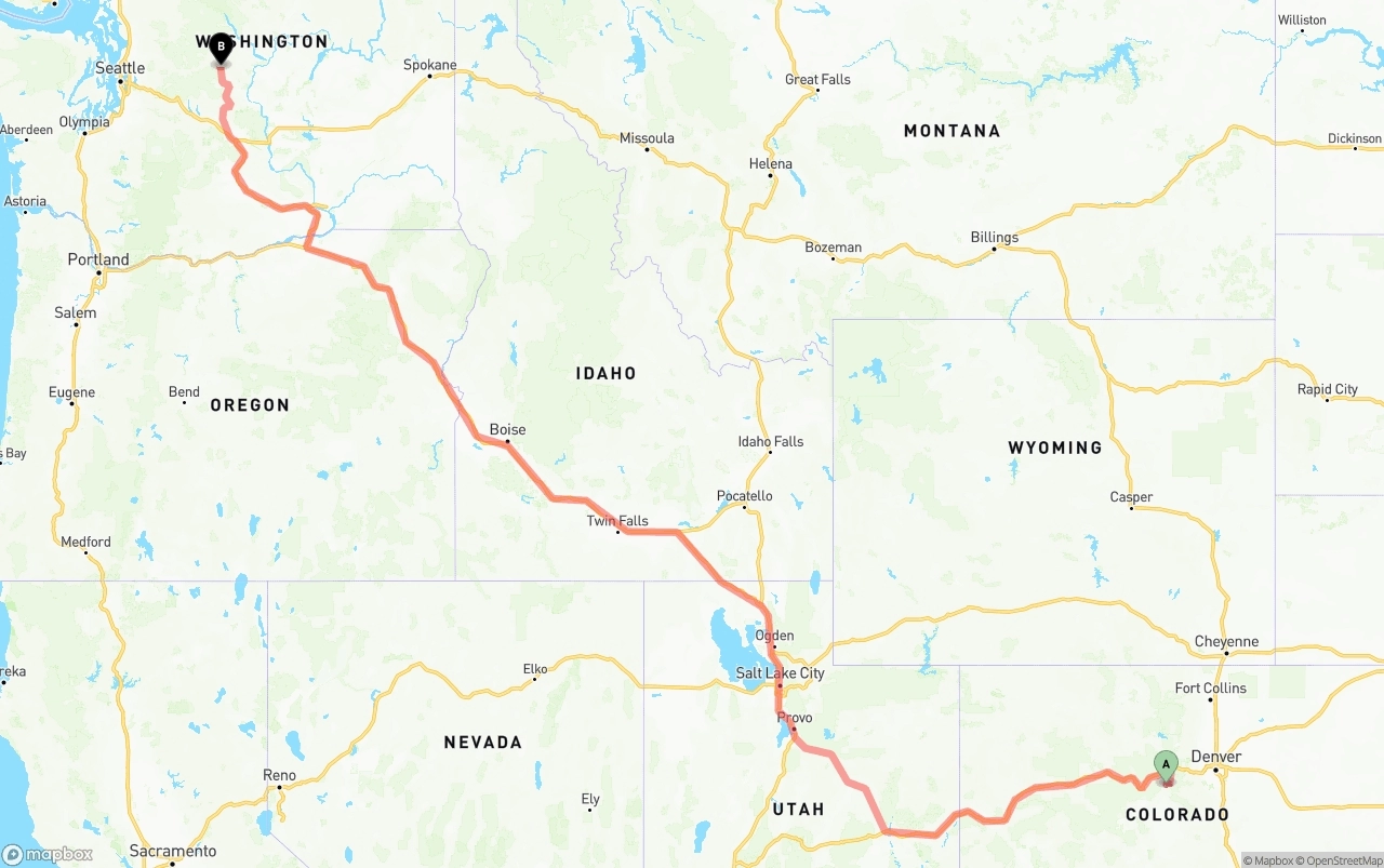 Shipping route from Colorado to Washington