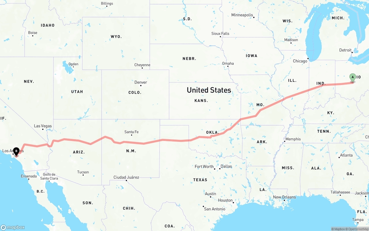 Shipping route from Columbus to Anaheim