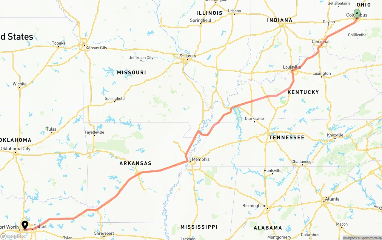 Shipping route from Columbus to Arlington