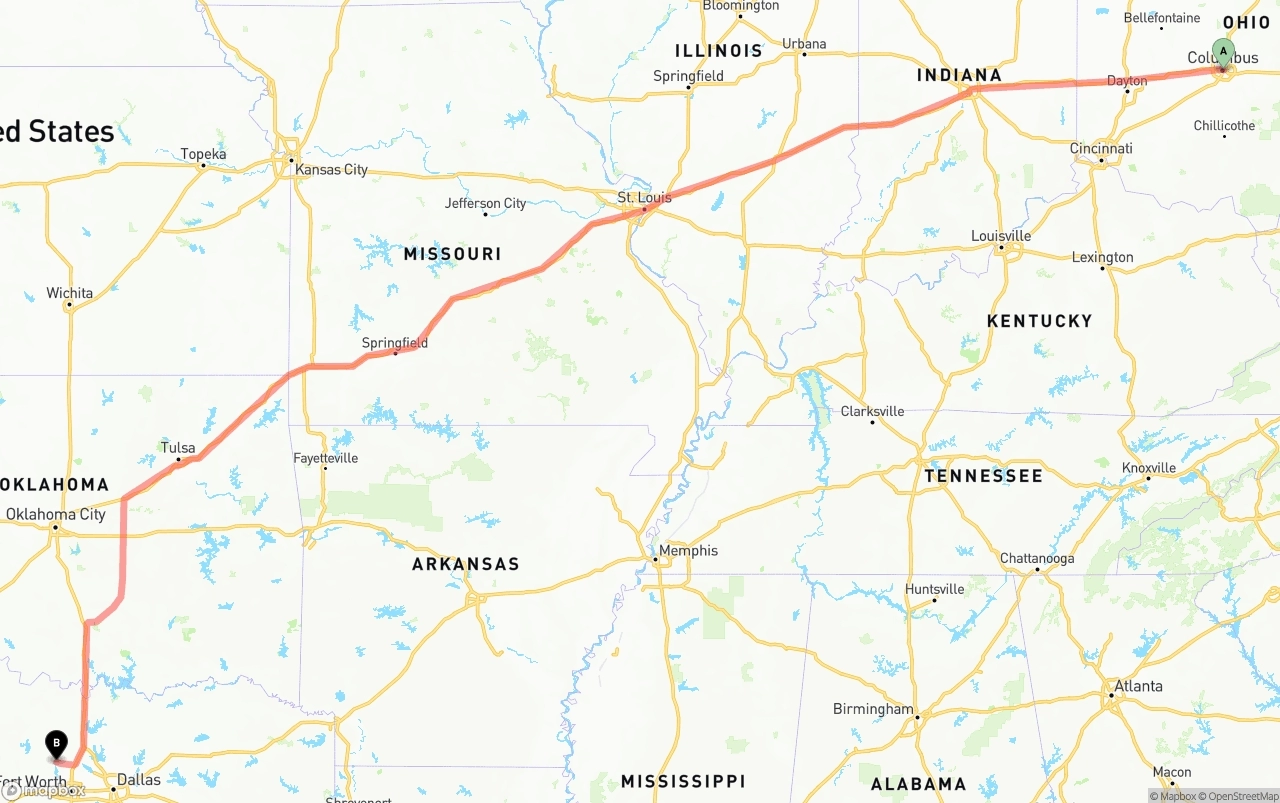 Shipping route from Columbus to Aurora