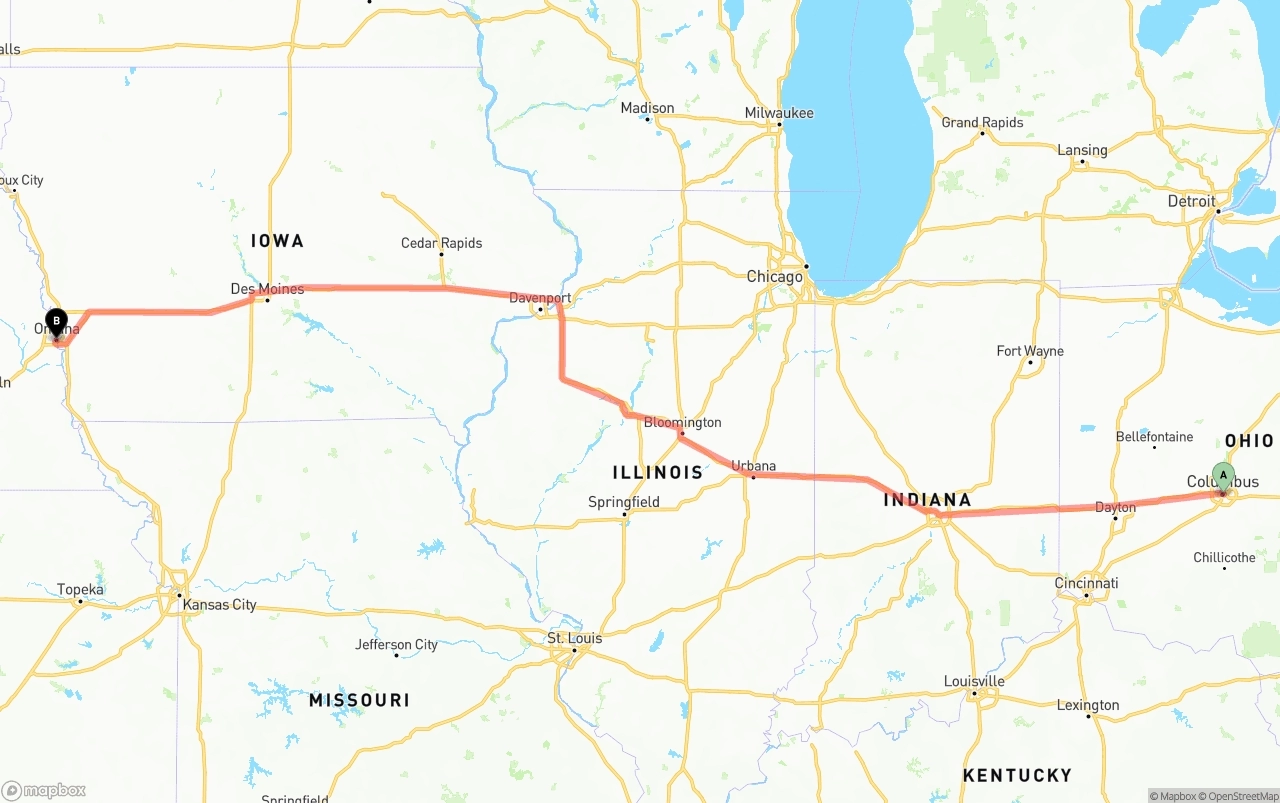 Shipping route from Columbus to Omaha