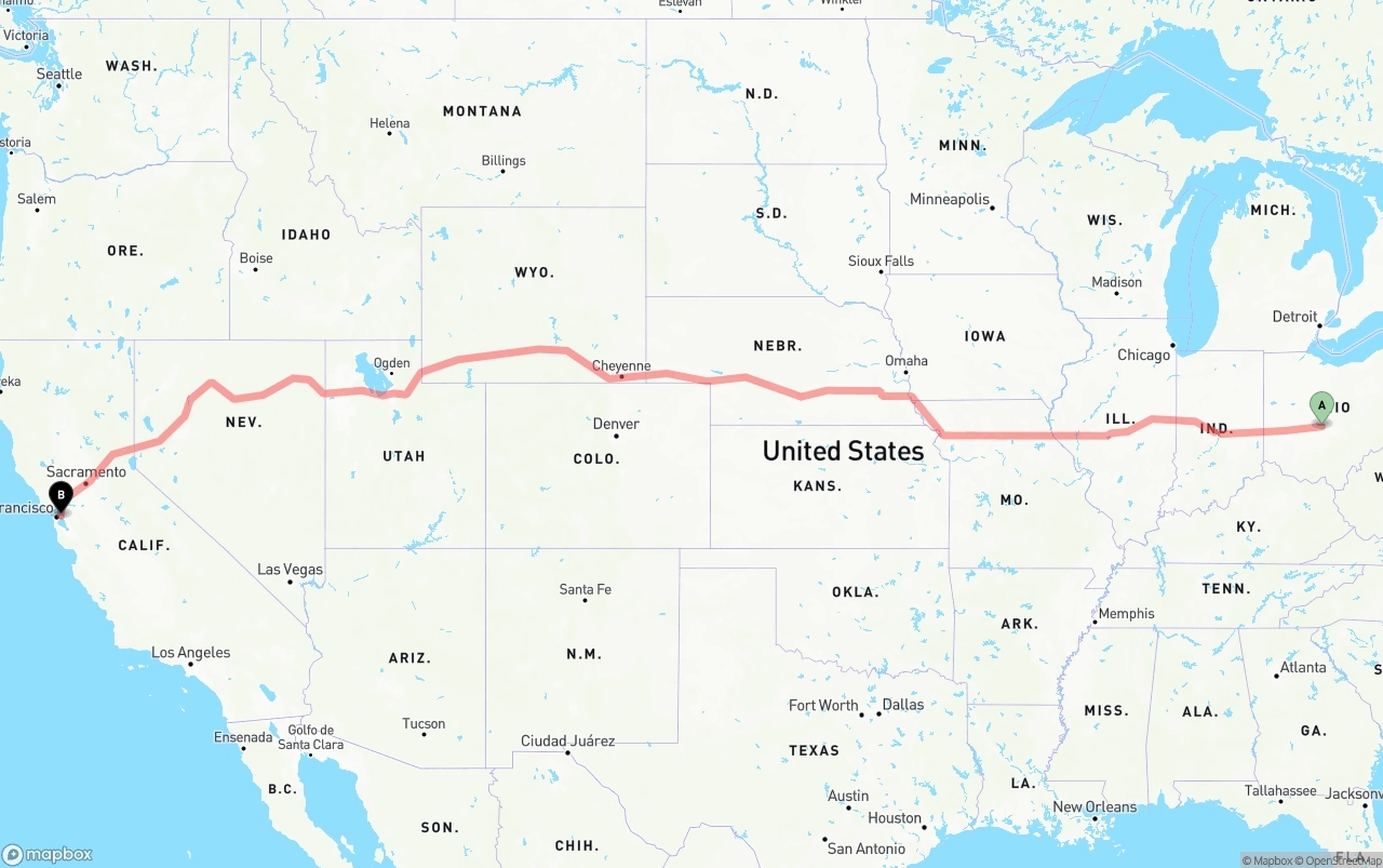 Shipping route from Columbus to Port of Oakland