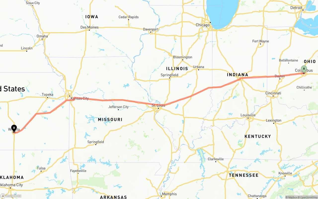 Shipping route from Columbus to Wichita