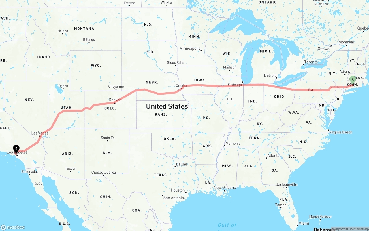 Shipping route from Connecticut to Bob Hope Airport